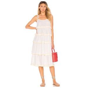 Tularosa Raz Midi Dress Women’s Size Medium White Embroidered Daisy Tiered